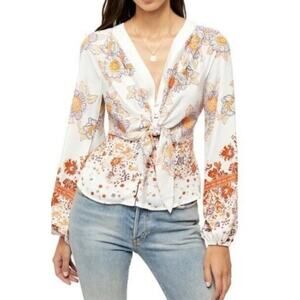 Free People "Run Free Blouse"-Floral Long Sleeve Size Large